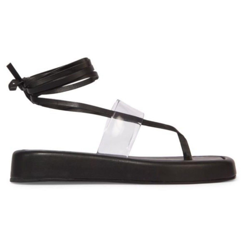 Black Suede Studio Womens Callie Black Leather Platform Thong Sandals Minimalist